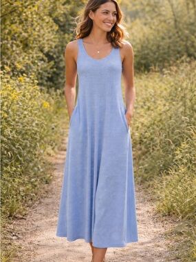 Fresh Produce Blue Pinstripe Maxi Dress Medium NWT Pockets USA
